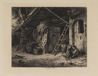 KG 14270
<br/>
Spelende kinderen voor een boerenschuur
<br/>
<em>Jacques, Charles (1813 - 1894)</em>